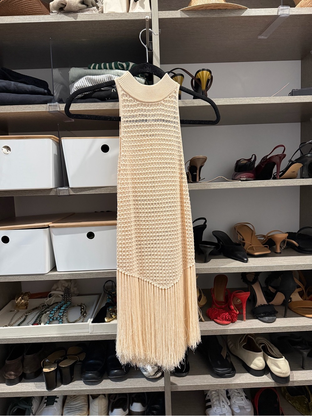 DEVON WINDSOR Cream Knit Fringe Tank Dress